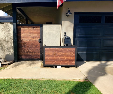 Metal and Wood Los Angeles Residential Pedestrian Gate and Fence with wood inserts photo